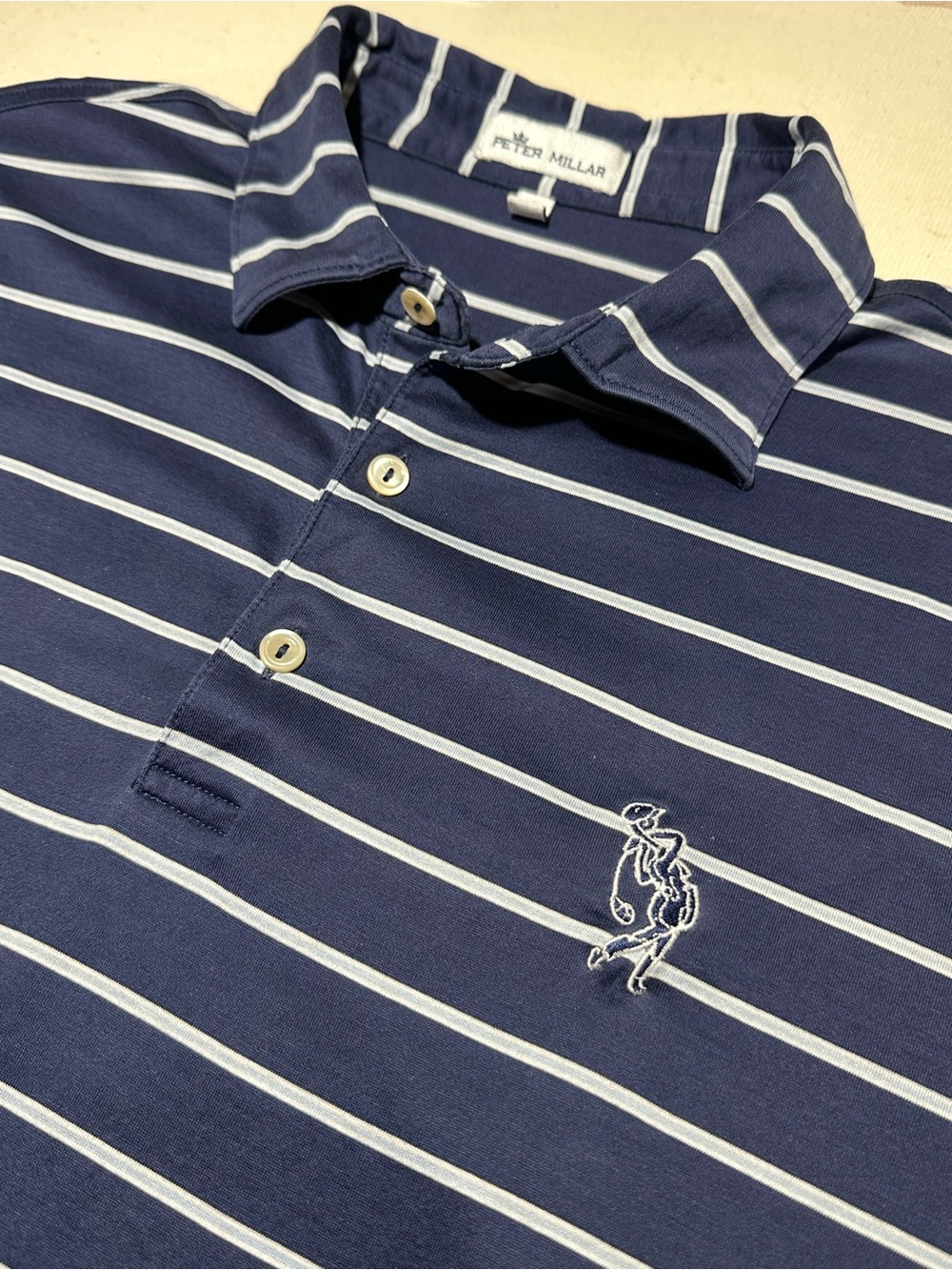 Peter Millar Navy and White Striped Polo x Fiddlers Elbow Country Club